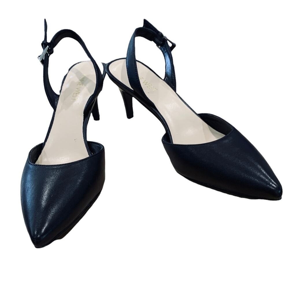 Nine West  Epiphany‎ black sling back 3”  heel leather uppers size  7.5